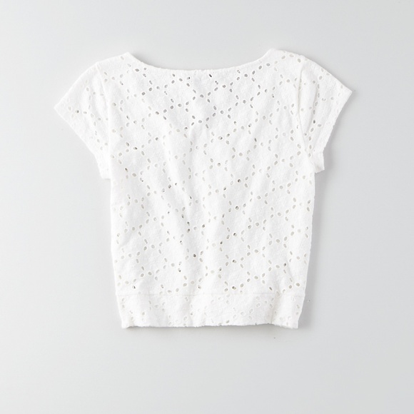 | aeo • white cropped eyelet twist top • small | - Picture 4 of 4